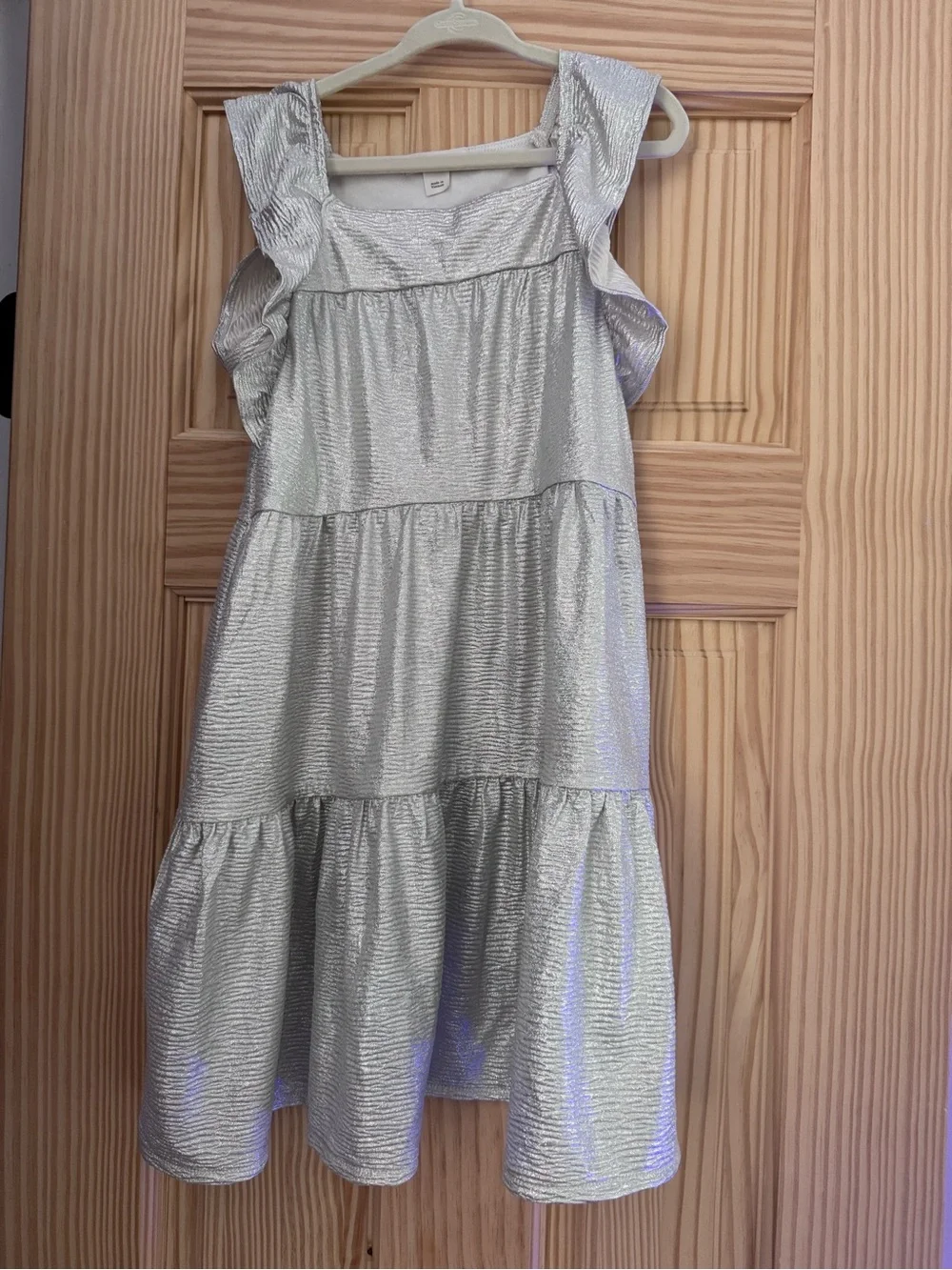 Crewcuts Silver Metallic Ruffle Tiered Dress for Kids